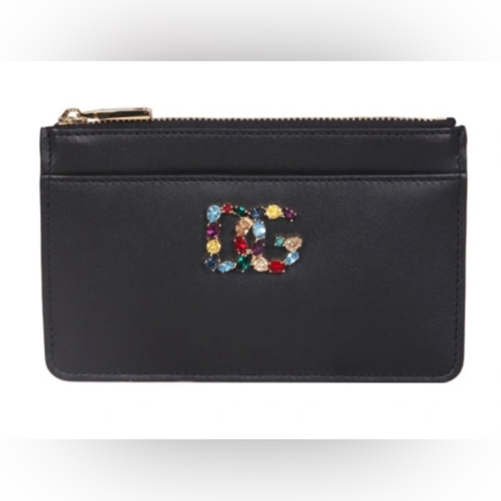 Dolce & Gabbana | Calfskin Card Holder With Rhinestone-Detailed Dg Logo